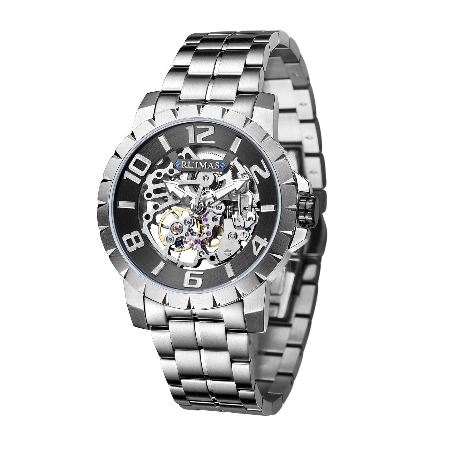 RUIMAS Men Mechanical Watch Luxury Automatic Stainless Steel Bracelet Wristwatches 5ATM Waterproof Clock Relogio Masculino