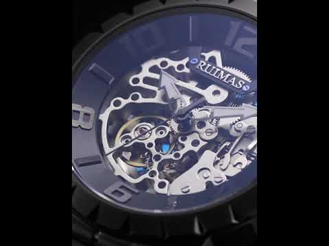 RUIMAS Men Mechanical Watch Luxury Automatic Stainless Steel Bracelet Wristwatches 5ATM Waterproof Clock Relogio Masculino
