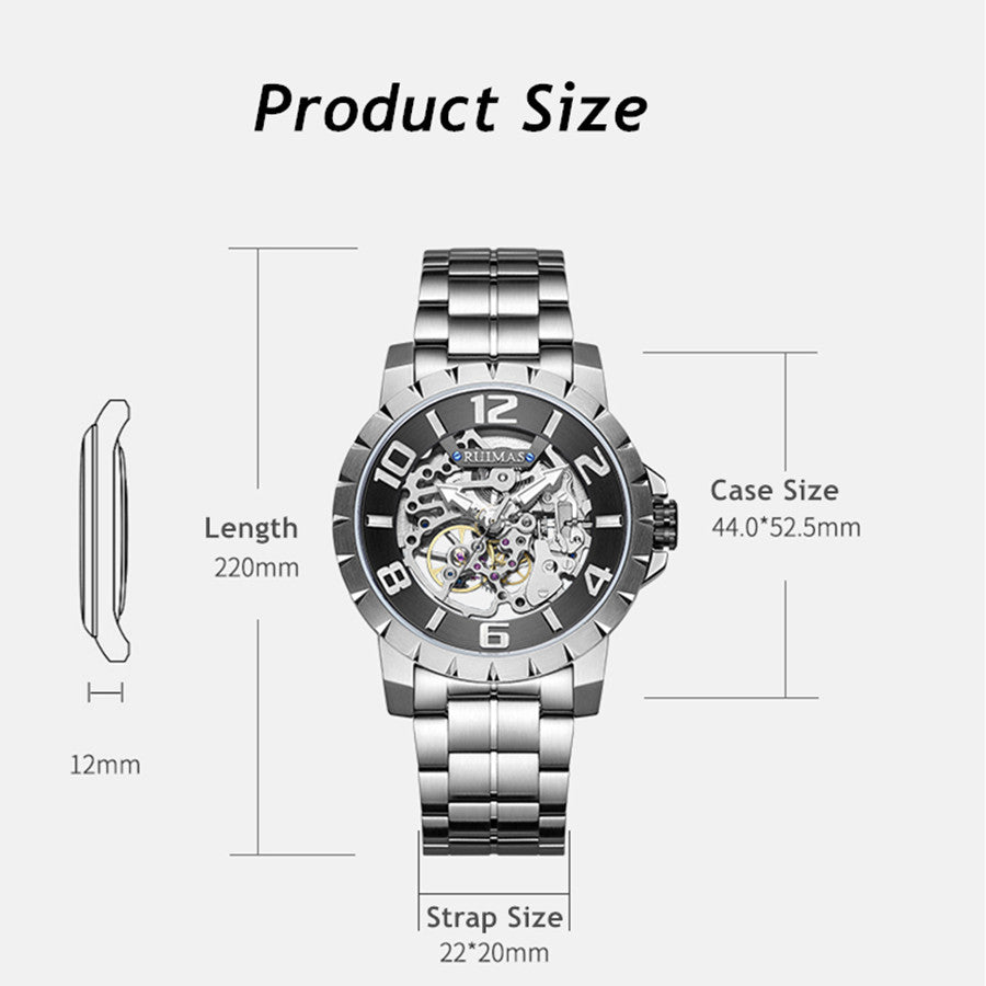 RUIMAS Men Mechanical Watch Luxury Automatic Stainless Steel Bracelet Wristwatches 5ATM Waterproof Clock Relogio Masculino