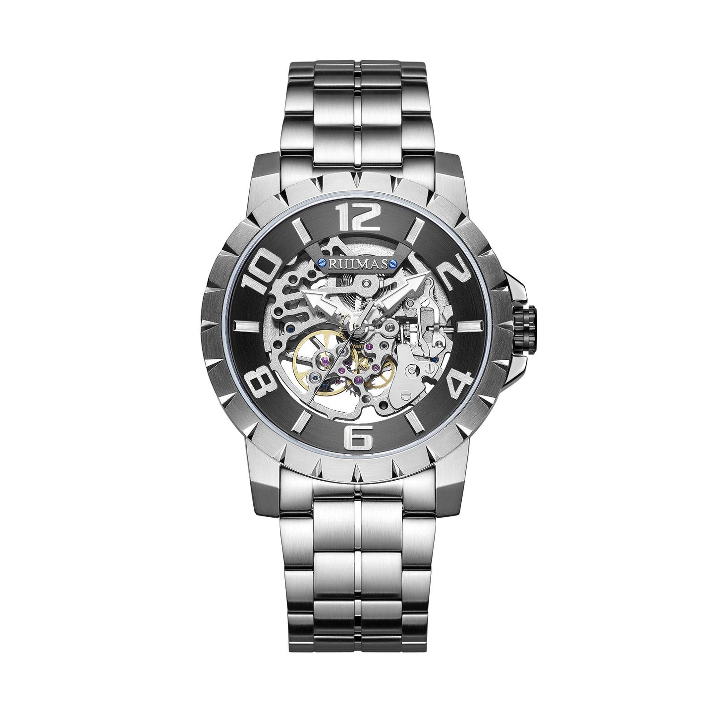 RUIMAS Men Mechanical Watch Luxury Automatic Stainless Steel Bracelet Wristwatches 5ATM Waterproof Clock Relogio Masculino