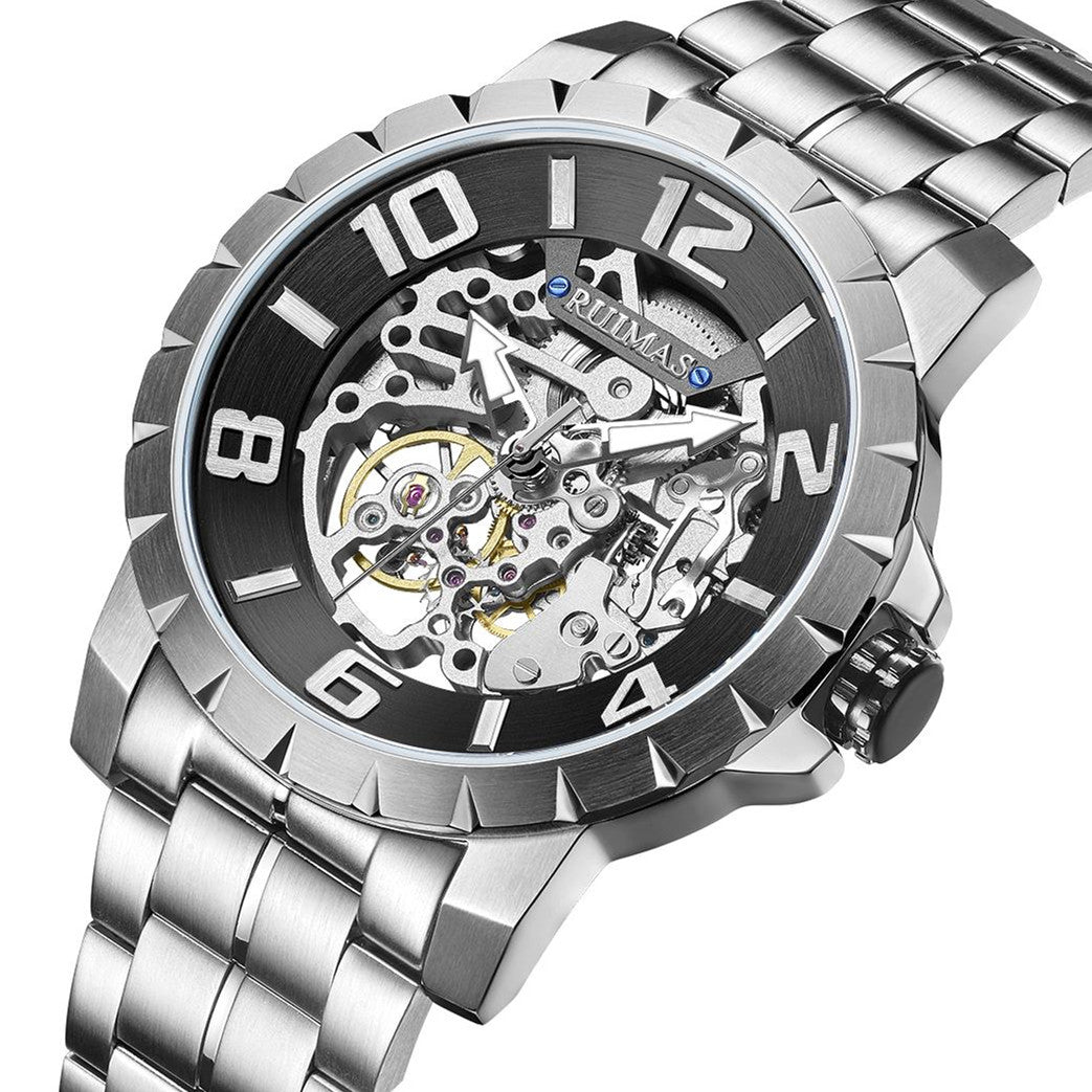 RUIMAS Men Mechanical Watch Luxury Automatic Stainless Steel Bracelet Wristwatches 5ATM Waterproof Clock Relogio Masculino