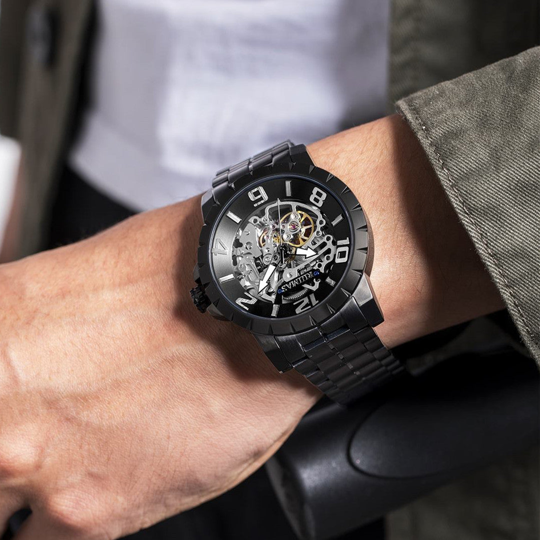 RUIMAS Men Mechanical Watch Luxury Automatic Stainless Steel Bracelet Wristwatches 5ATM Waterproof Clock Relogio Masculino