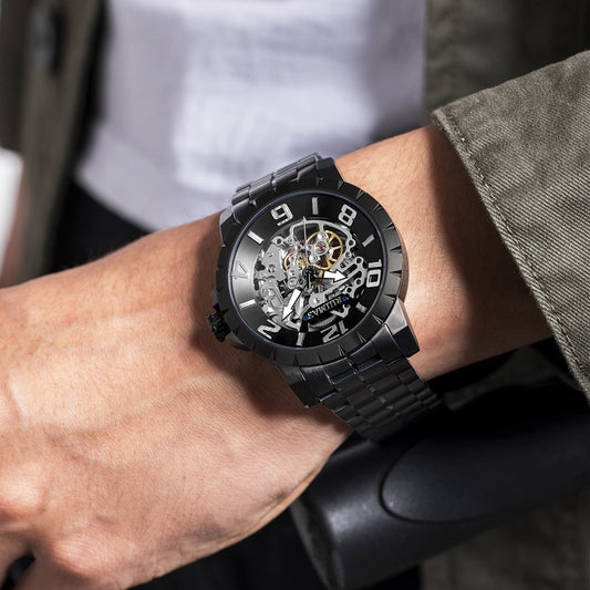 RUIMAS Men Mechanical Watch Luxury Automatic Stainless Steel Bracelet Wristwatches 5ATM Waterproof Clock Relogio Masculino