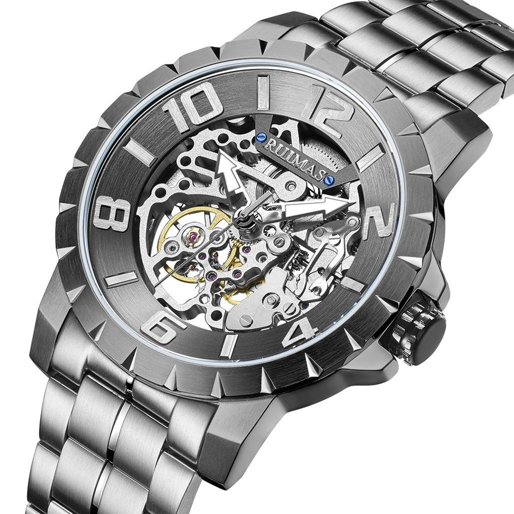 RUIMAS Men Mechanical Watch Luxury Automatic Stainless Steel Bracelet Wristwatches 5ATM Waterproof Clock Relogio Masculino