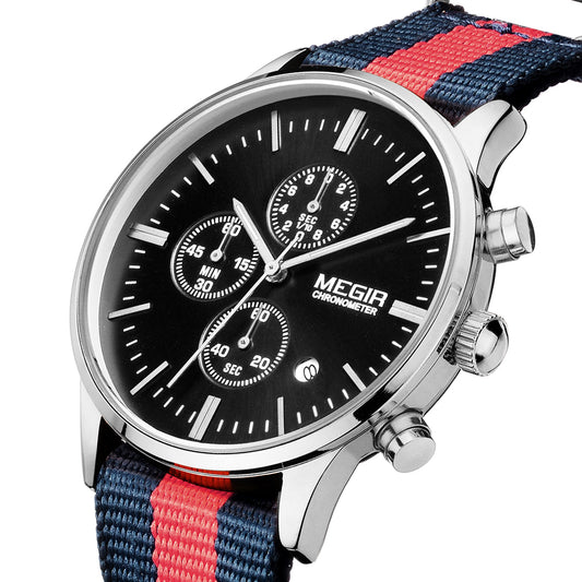 MEGIR Luxury Brand Sports Military Watches for Men Canvas Strap Fashion Men Chronograph Waterproof Luminous Quartz Wristwatch Clock 2011