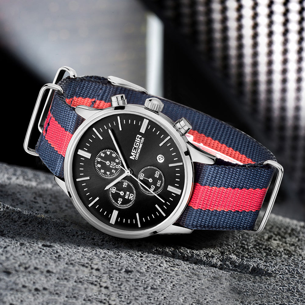MEGIR Luxury Brand Sports Military Watches for Men Canvas Strap Fashion Men Chronograph Waterproof Luminous Quartz Wristwatch Clock 2011