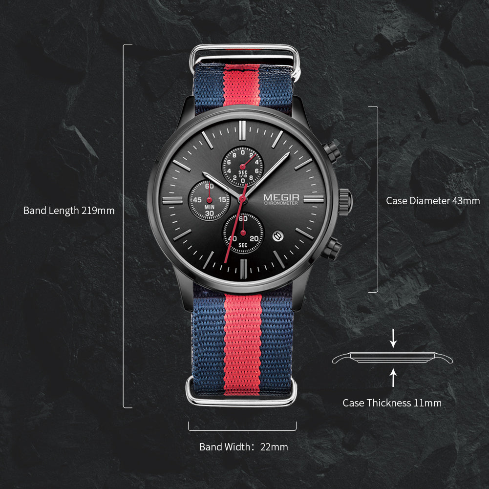 MEGIR Luxury Brand Sports Military Watches for Men Canvas Strap Fashion Men Chronograph Waterproof Luminous Quartz Wristwatch Clock 2011