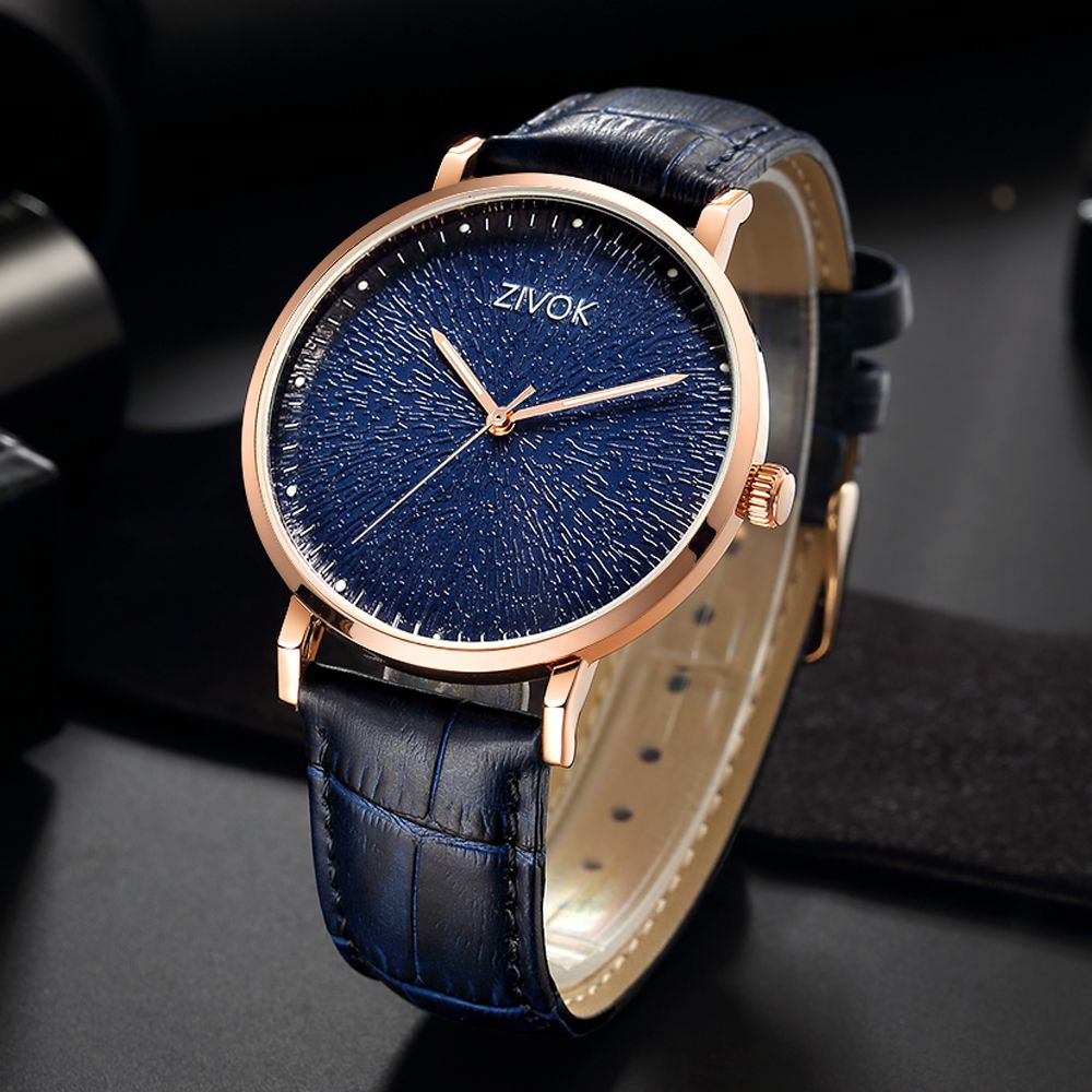 ZIVOK Fashion Quartz Wristwatch Men Sports Watches Waterproof Leather Strap Men's Clock Watch Relogio Masculino