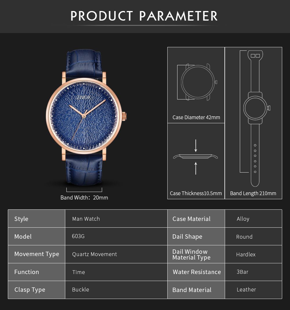 ZIVOK Fashion Quartz Wristwatch Men Sports Watches Waterproof Leather Strap Men's Clock Watch Relogio Masculino