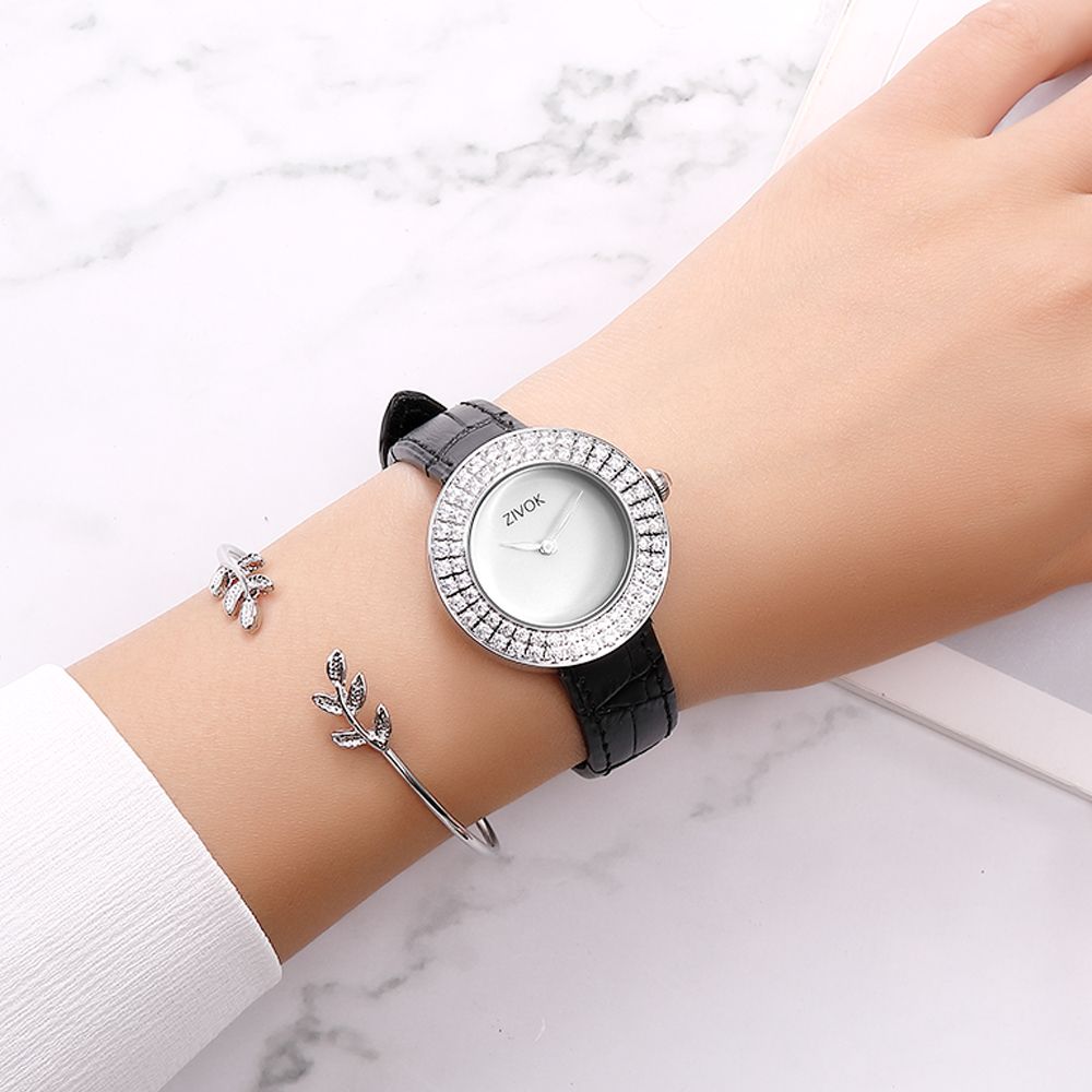 ZIVOK Brand Luxury Women Watches Diamond Ladies Quartz Watch Waterproof Clock Leather Strap Relogio Feminino