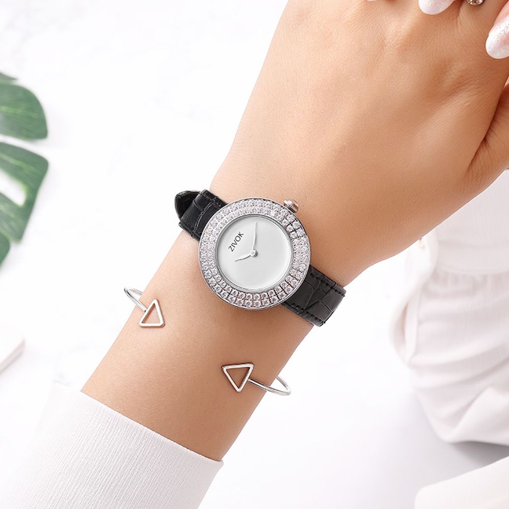 ZIVOK Brand Luxury Women Watches Diamond Ladies Quartz Watch Waterproof Clock Leather Strap Relogio Feminino