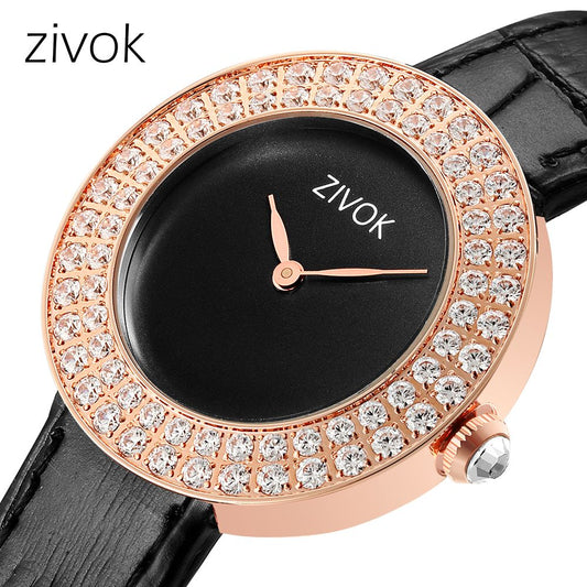 ZIVOK Brand Luxury Women Watches Diamond Ladies Quartz Watch Waterproof Clock Leather Strap Relogio Feminino
