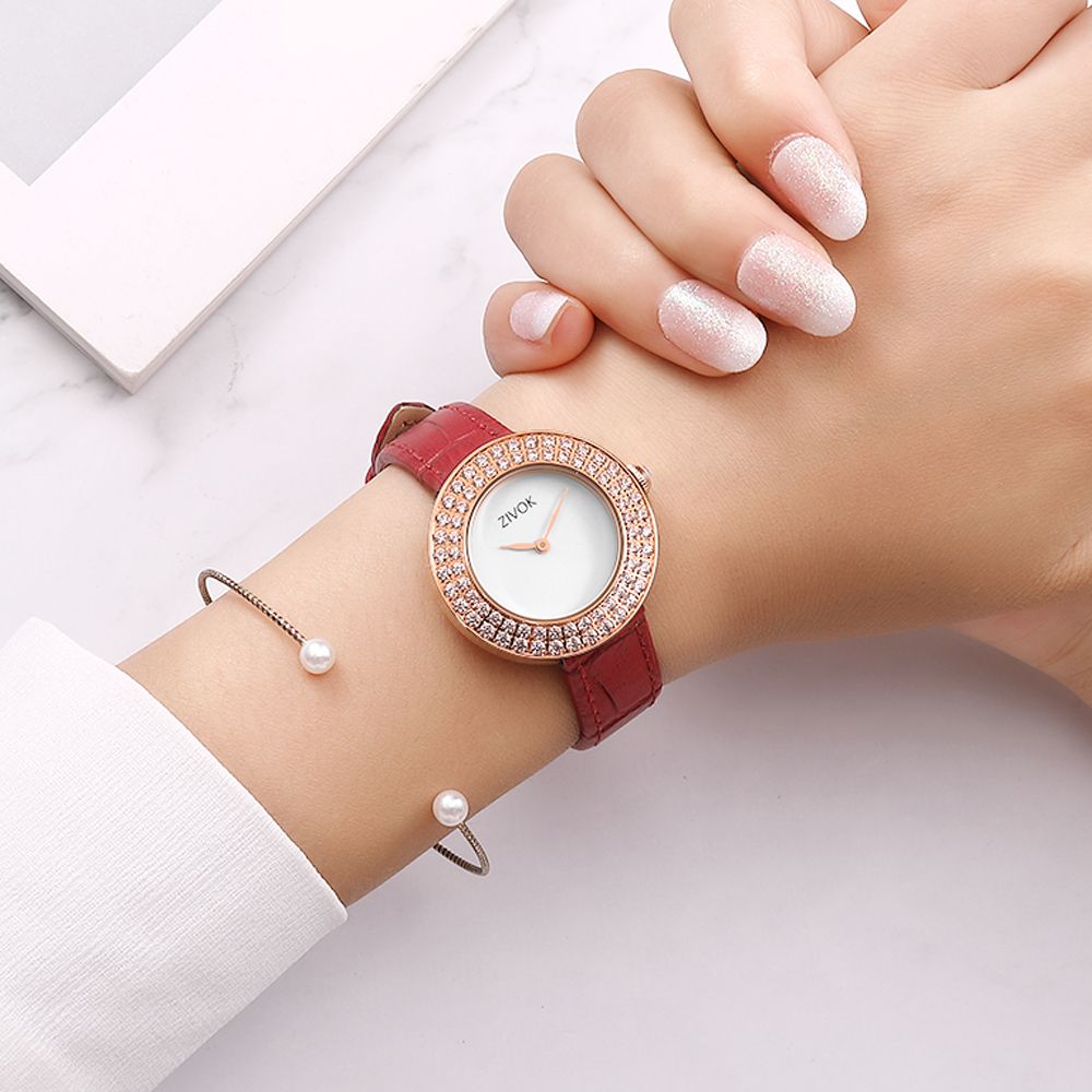 ZIVOK Brand Luxury Women Watches Diamond Ladies Quartz Watch Waterproof Clock Leather Strap Relogio Feminino