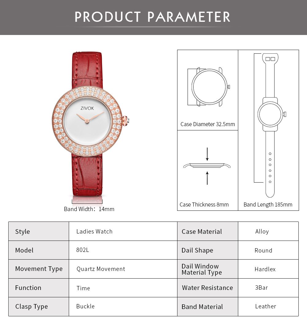 ZIVOK Brand Luxury Women Watches Diamond Ladies Quartz Watch Waterproof Clock Leather Strap Relogio Feminino