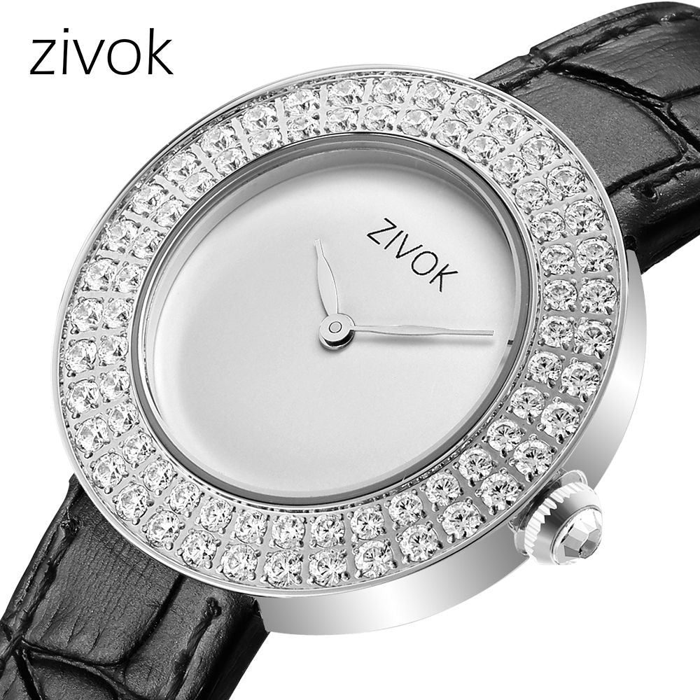 ZIVOK Brand Luxury Women Watches Diamond Ladies Quartz Watch Waterproof Clock Leather Strap Relogio Feminino