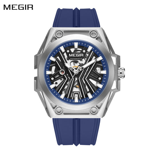 MEGIR Fashion Fully Automatic Mechanical Men's Watch Stainless Steel Case Sports Military Wristwatch Waterproof Watches Clock