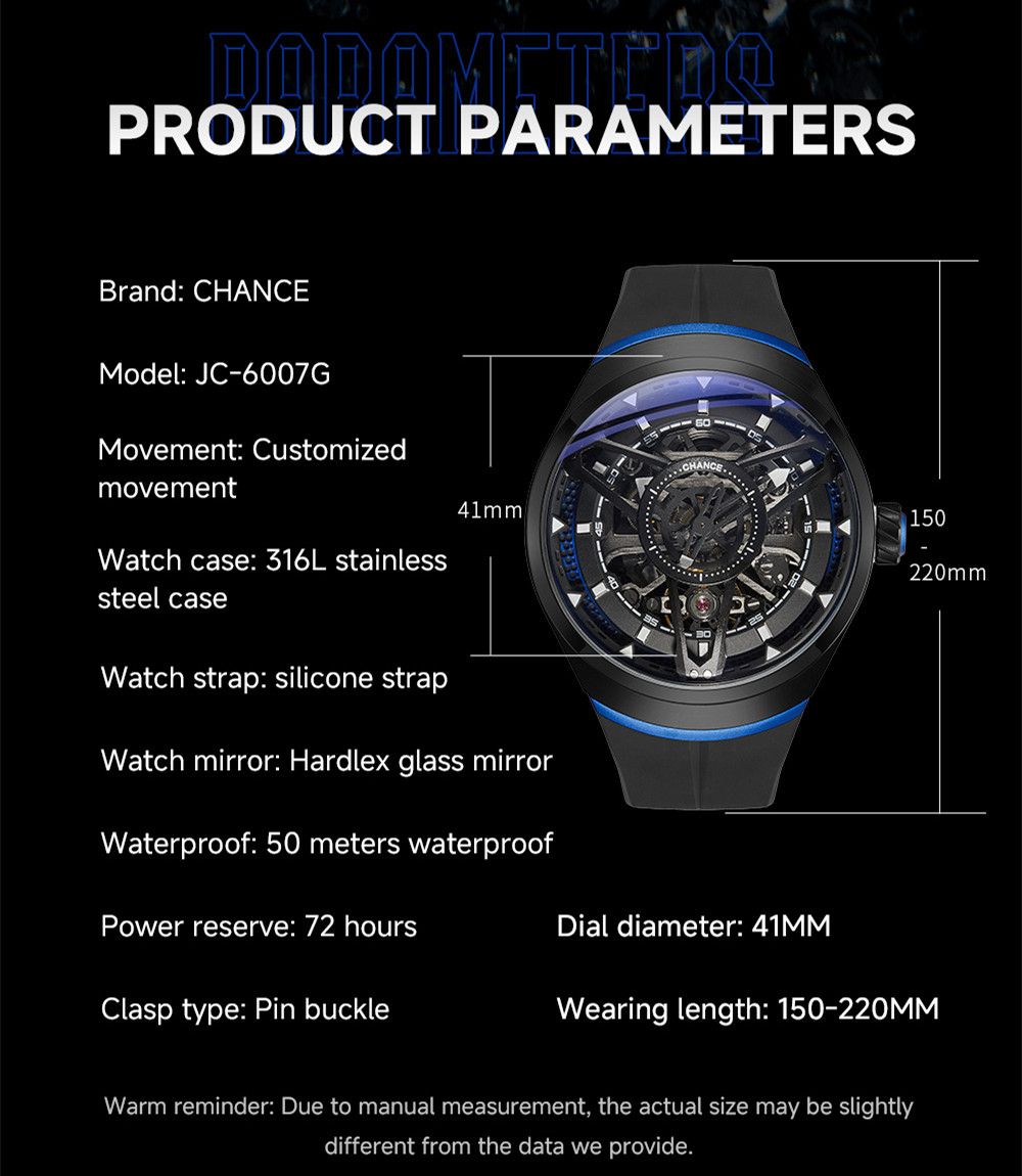 CHANCE Automatic Movement Mechanical Watch for Men Luxury Stainless Steel Case Business Wristwatch Waterproof Clock