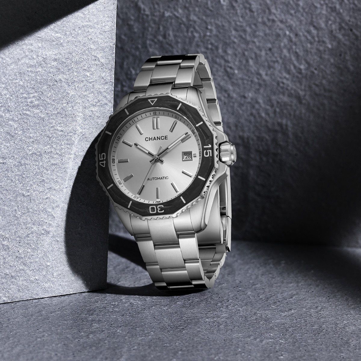 CHANCE Automatic Mechanical Watches Movement 10Bar Waterproof Stainless Steel Sapphire Glass Business Wristwatch Clock