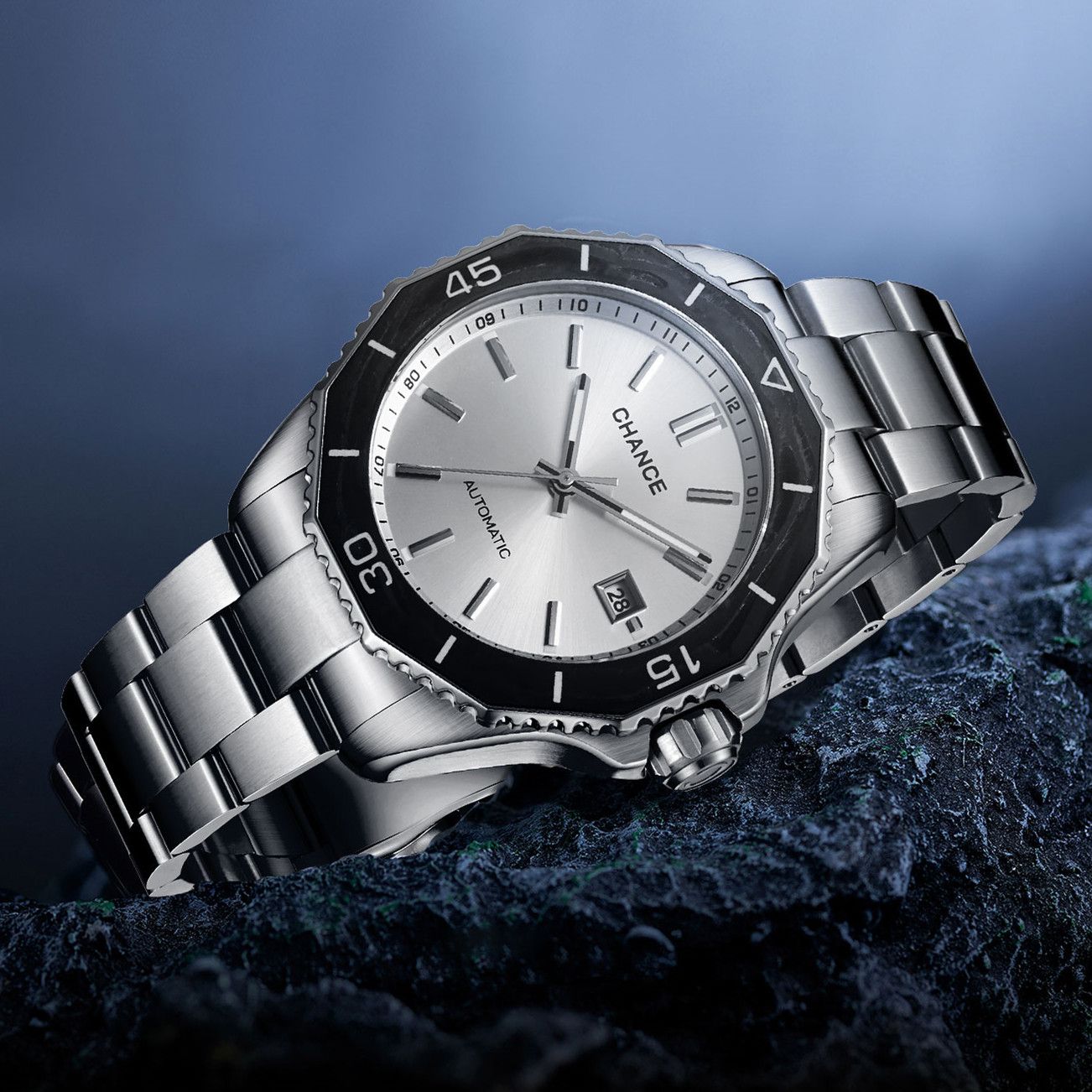 CHANCE Automatic Mechanical Watches Movement 10Bar Waterproof Stainless Steel Sapphire Glass Business Wristwatch Clock