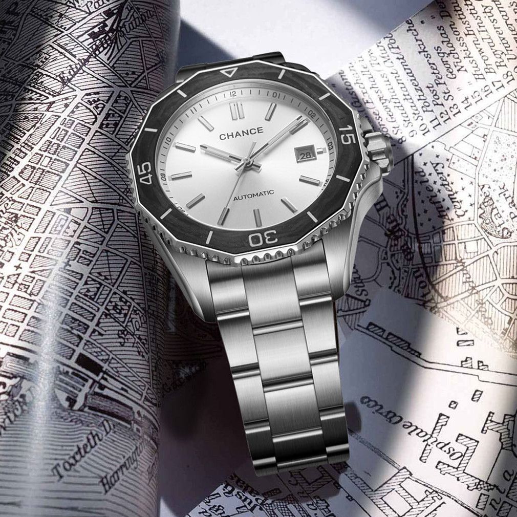 CHANCE Automatic Mechanical Watches Movement 10Bar Waterproof Stainless Steel Sapphire Glass Business Wristwatch Clock
