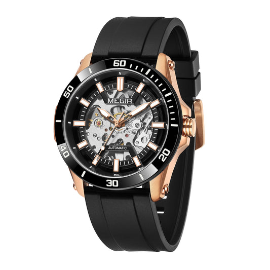 MEGIR Fashion Hollow Out Mechanical Watch for Men Stainless Steel Case Sapphire Full Automatic Wristwatch Relogio Masculino 8605