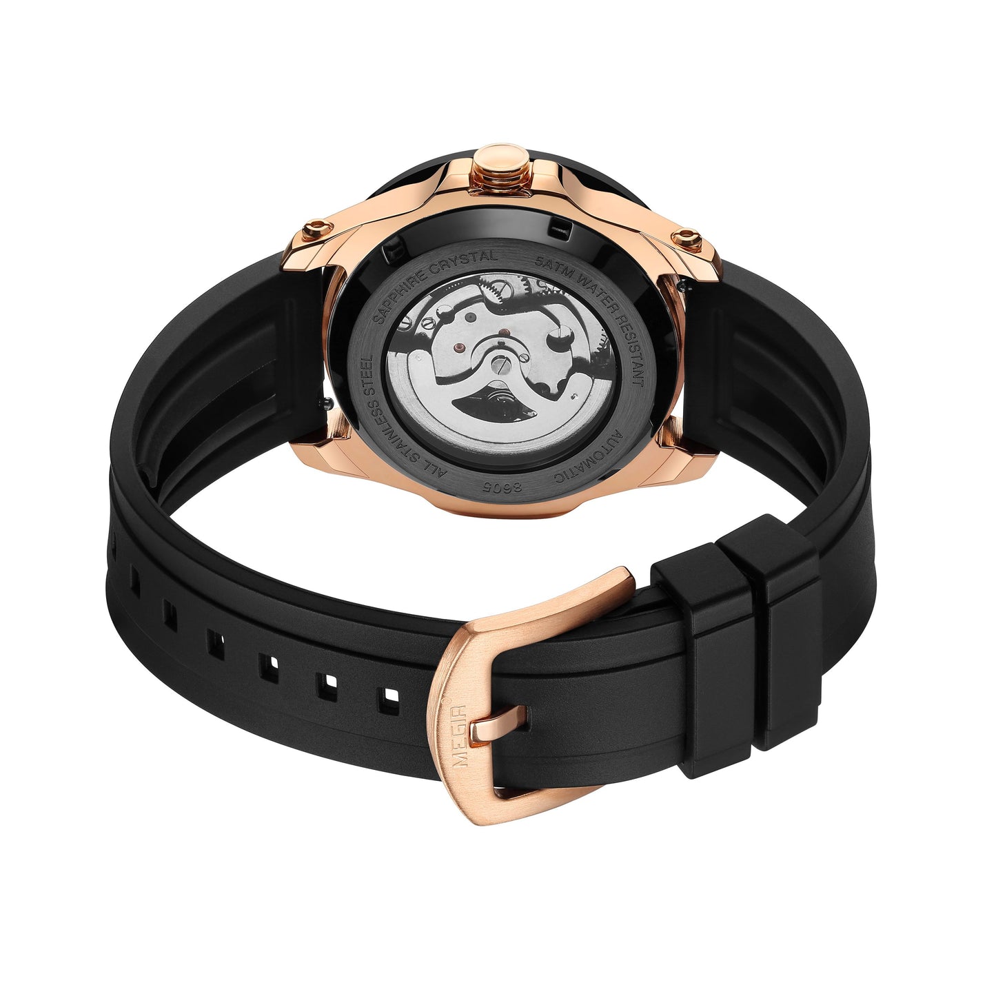 MEGIR Fashion Hollow Out Mechanical Watch for Men Stainless Steel Case Sapphire Full Automatic Wristwatch Relogio Masculino 8605