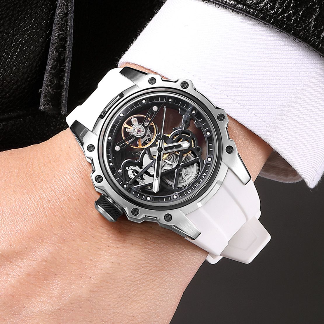 MEGIR Fashion Men's Full Automatic Watches Hollow Out Luminous Sports Mechanical Watch Waterproof Wristwatches Reloj Hombre 2243