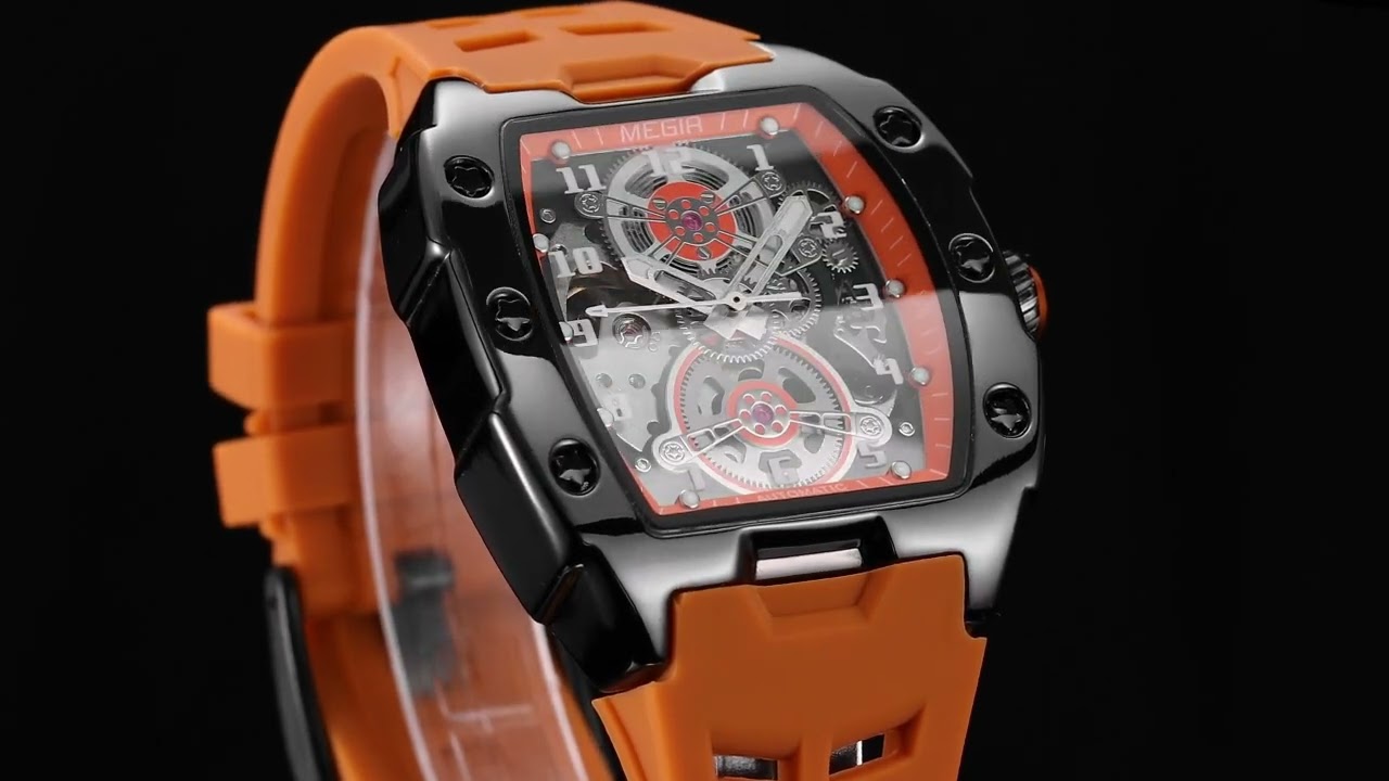 MEGIR New Men Watches Luxury Brand Automatic Mechanical Watch Silicone Strap Sports Casual Wristwatch Waterproof Clock Male Gift