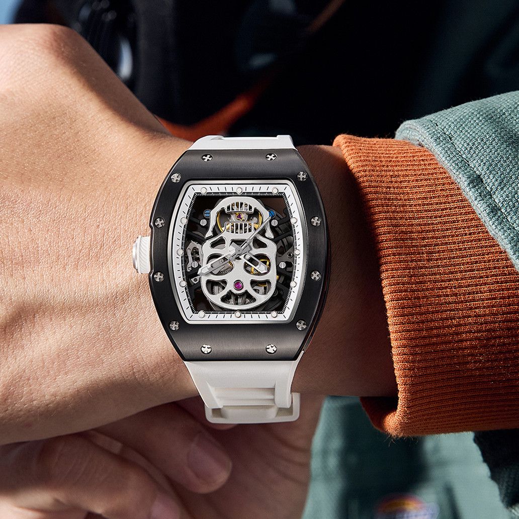 New Men's Watches Skull Hollow Dial Face Mechanical Watch Steel Case Waterproof Sport Wristwatch Automatic Movement Clock 9190-7