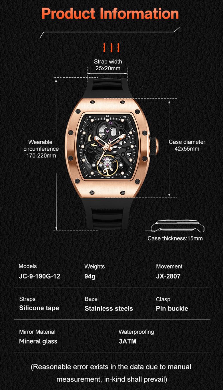 New Automatic Mechanical Watch for Men Luxury Skeleton Dial Luminous Waterproof Sports Military Wristwatch Gift for Man 9190-12