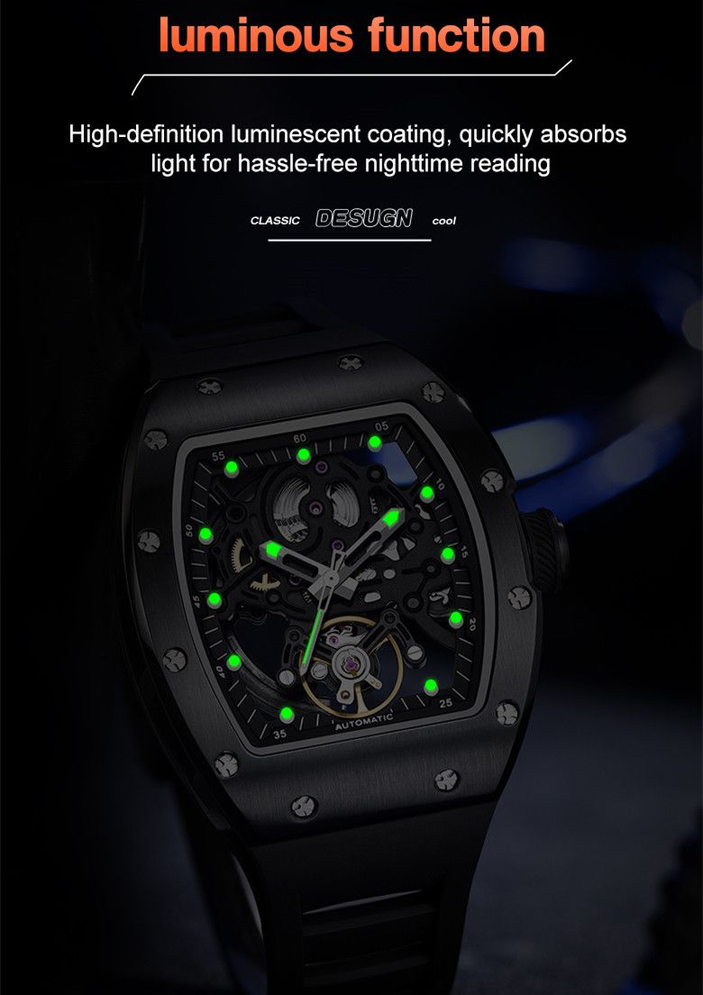 New Automatic Mechanical Watch for Men Luxury Skeleton Dial Luminous Waterproof Sports Military Wristwatch Gift for Man 9190-12