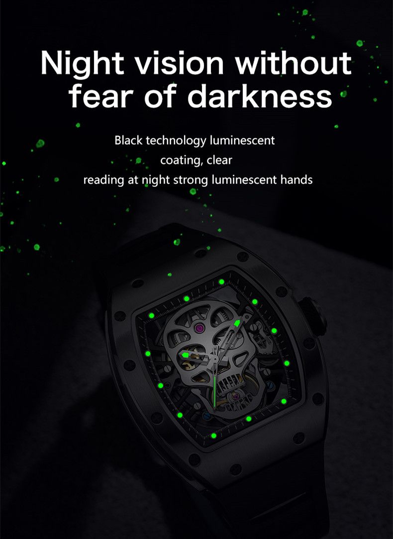 New Men's Watches Skull Hollow Dial Face Mechanical Watch Steel Case Waterproof Sport Wristwatch Automatic Movement Clock 9190-7