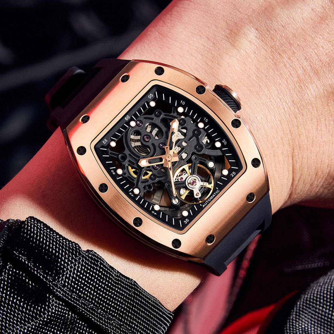 New Automatic Mechanical Watch for Men Luxury Skeleton Dial Luminous Waterproof Sports Military Wristwatch Gift for Man 9190-12