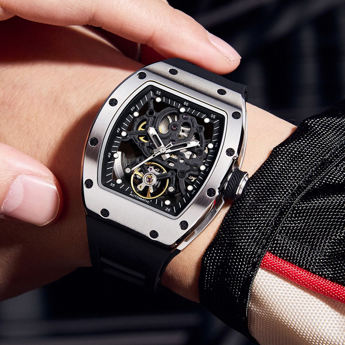 New Automatic Mechanical Watch for Men Luxury Skeleton Dial Luminous Waterproof Sports Military Wristwatch Gift for Man 9190-12