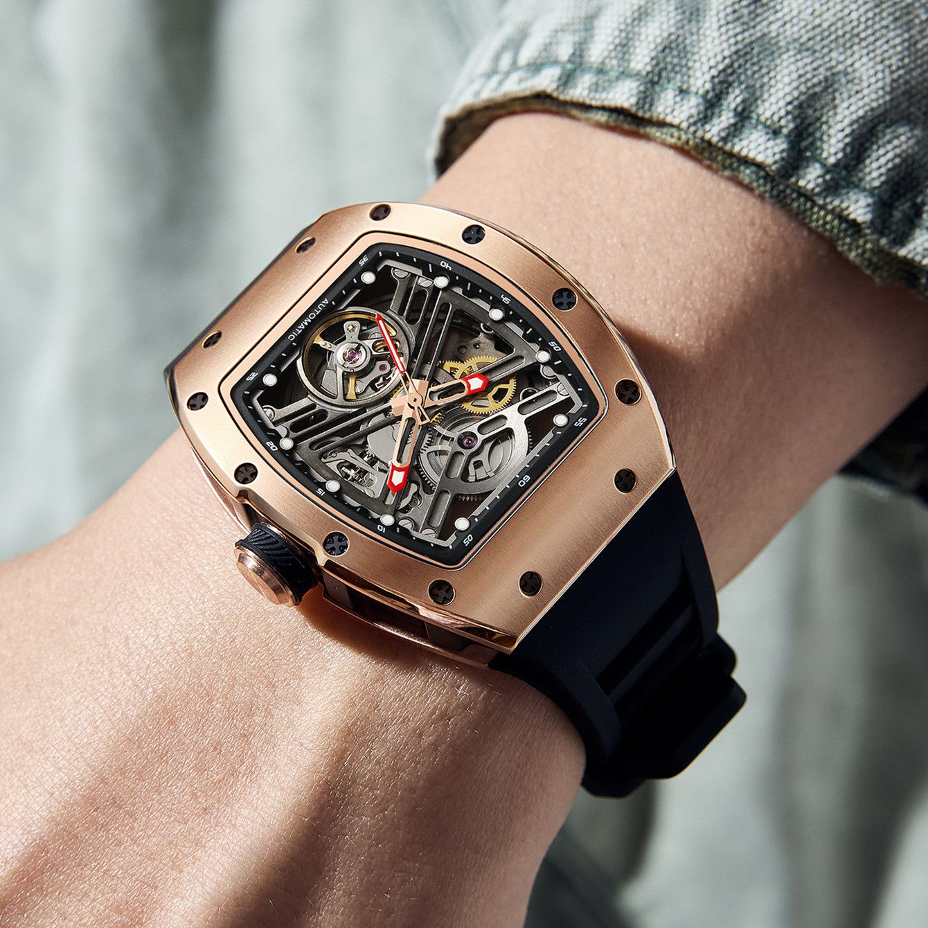 New 42MM Hollow Out Men Mechanical Watch Clock Stainless Steel Case Luminous Waterproof Automatic Watches Wristwatch 9190-13