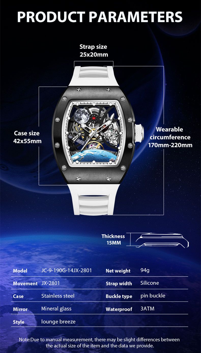 New Skeleton Dial Automatic Mechanical Movement Watch Men Fashion Sport Wristwatches Waterproof Male Clock Reloj Hombre 9190-14