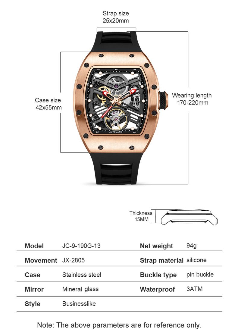 New 42MM Hollow Out Men Mechanical Watch Clock Stainless Steel Case Luminous Waterproof Automatic Watches Wristwatch 9190-13
