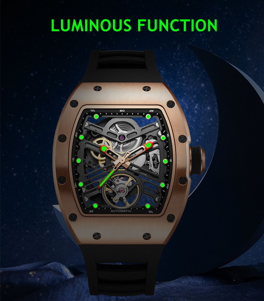 New 42MM Hollow Out Men Mechanical Watch Clock Stainless Steel Case Luminous Waterproof Automatic Watches Wristwatch 9190-13