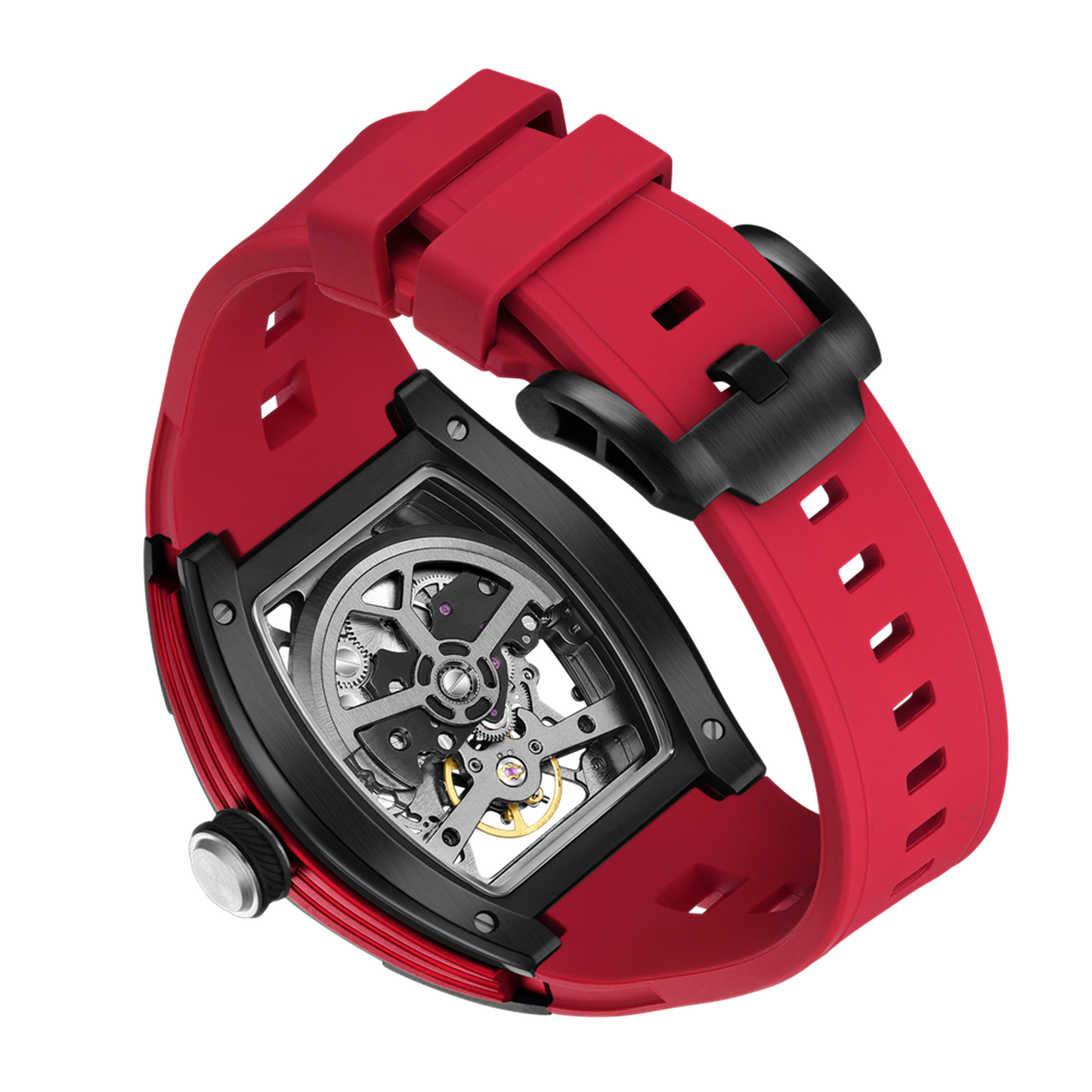 New Men's Mechanical Watch Fashion Hollow Out Automatic Movement Sport Wristwatches Waterproof Silicone Strap Watches 9198-3