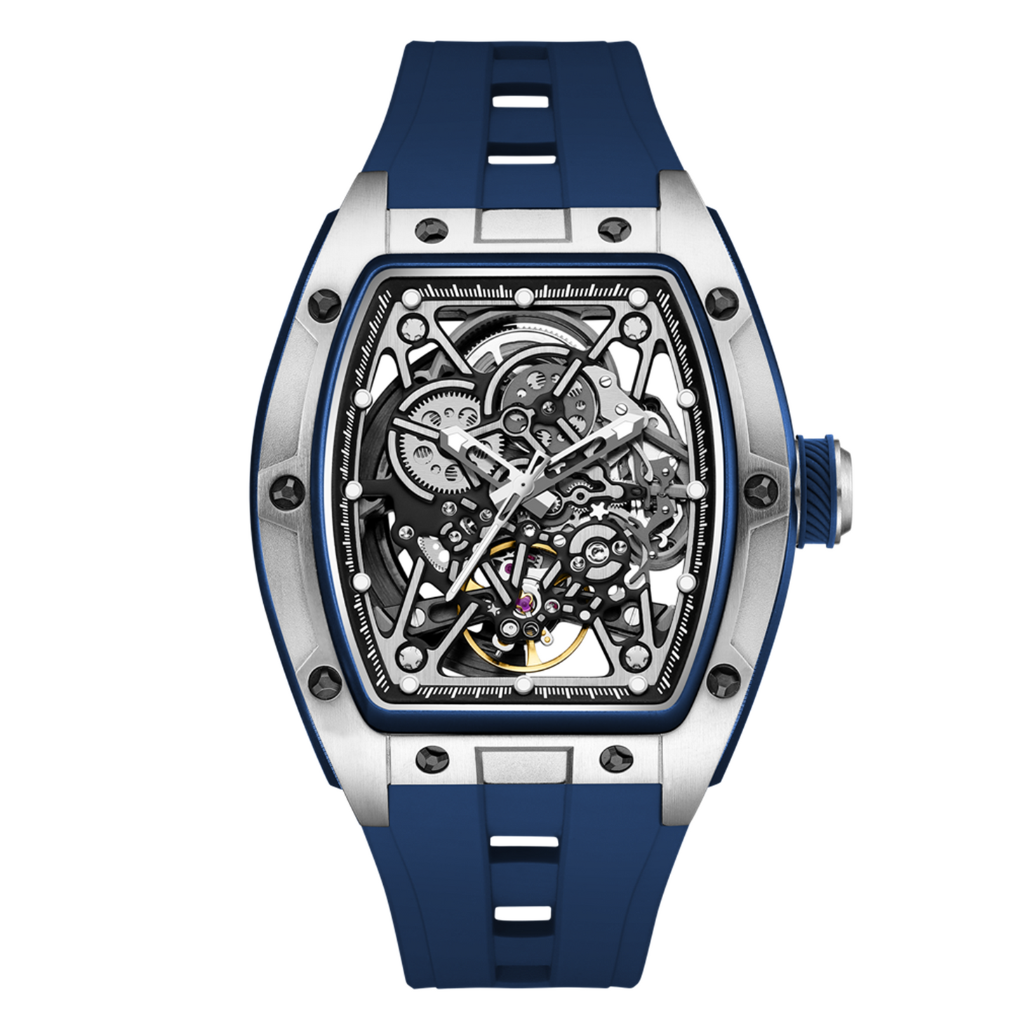 New Men's Mechanical Watch Fashion Hollow Out Automatic Movement Sport Wristwatches Waterproof Silicone Strap Watches 9198-3