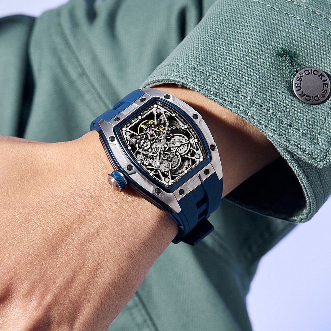 New Men's Mechanical Watch Fashion Hollow Out Automatic Movement Sport Wristwatches Waterproof Silicone Strap Watches 9198-3