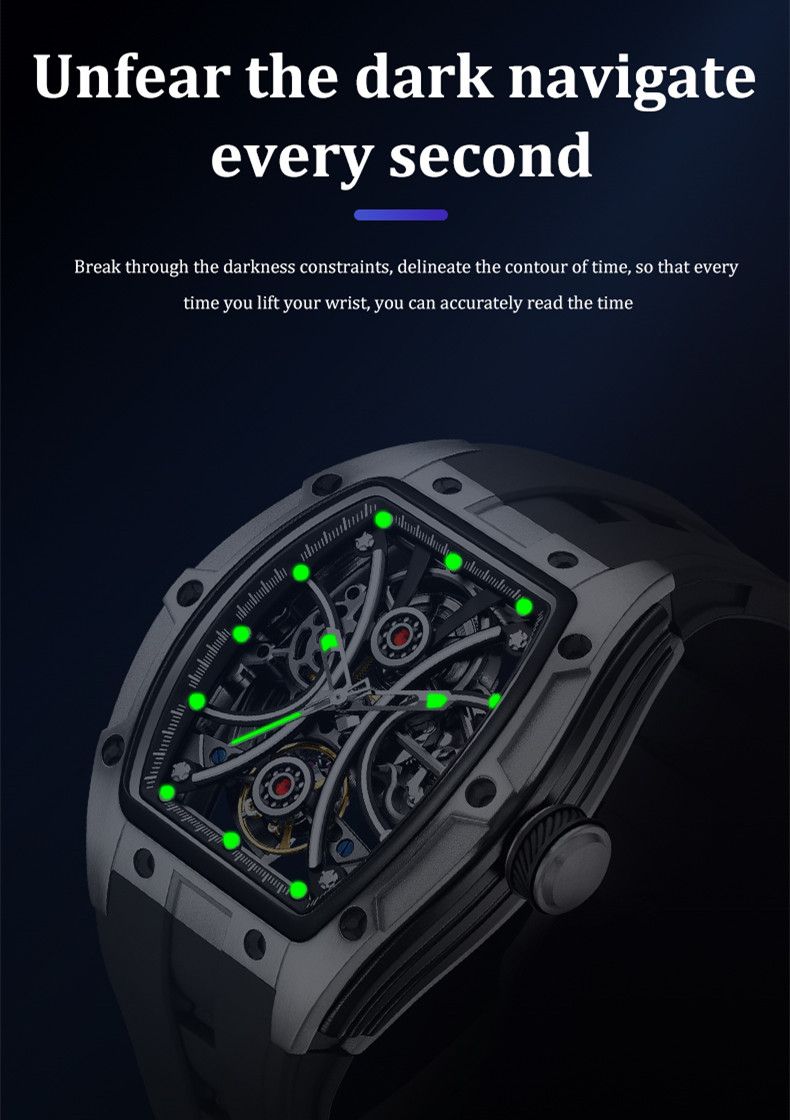 New Men's Sports Watch Fashion Automatic Mechanical Movement Watches Skeleton Luminous Waterproof Business Wristwatches 9198-4