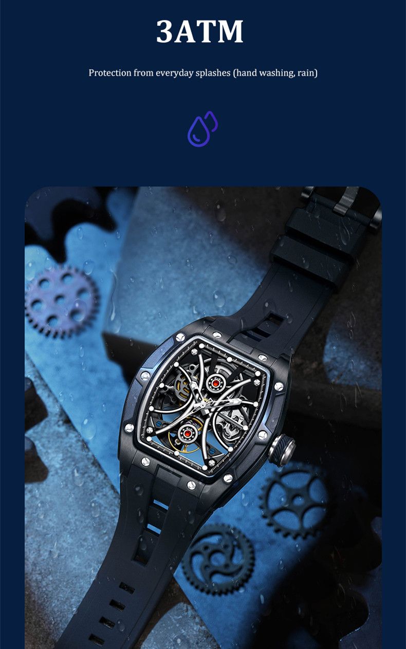New Men's Sports Watch Fashion Automatic Mechanical Movement Watches Skeleton Luminous Waterproof Business Wristwatches 9198-4