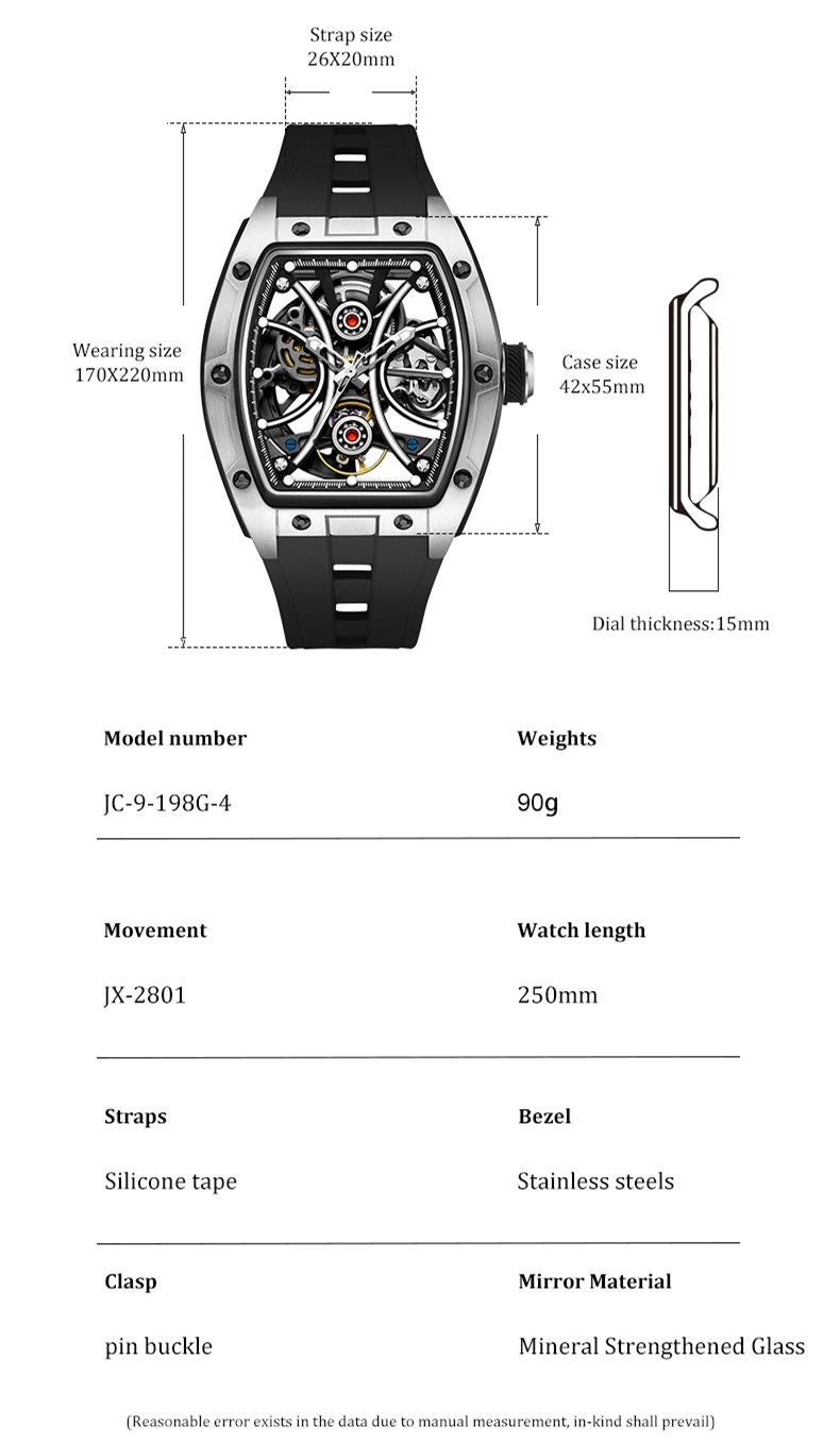 New Men's Sports Watch Fashion Automatic Mechanical Movement Watches Skeleton Luminous Waterproof Business Wristwatches 9198-4