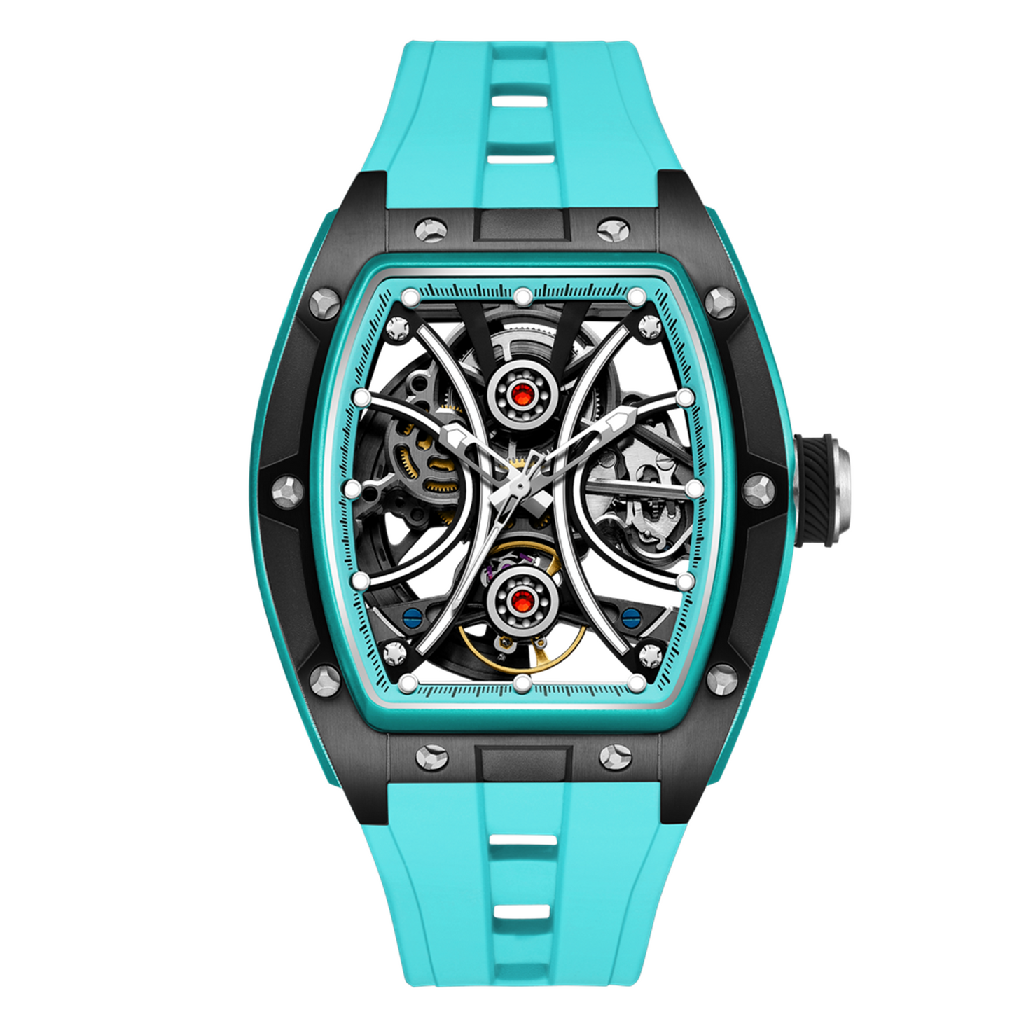 New Men's Sports Watch Fashion Automatic Mechanical Movement Watches Skeleton Luminous Waterproof Business Wristwatches 9198-4