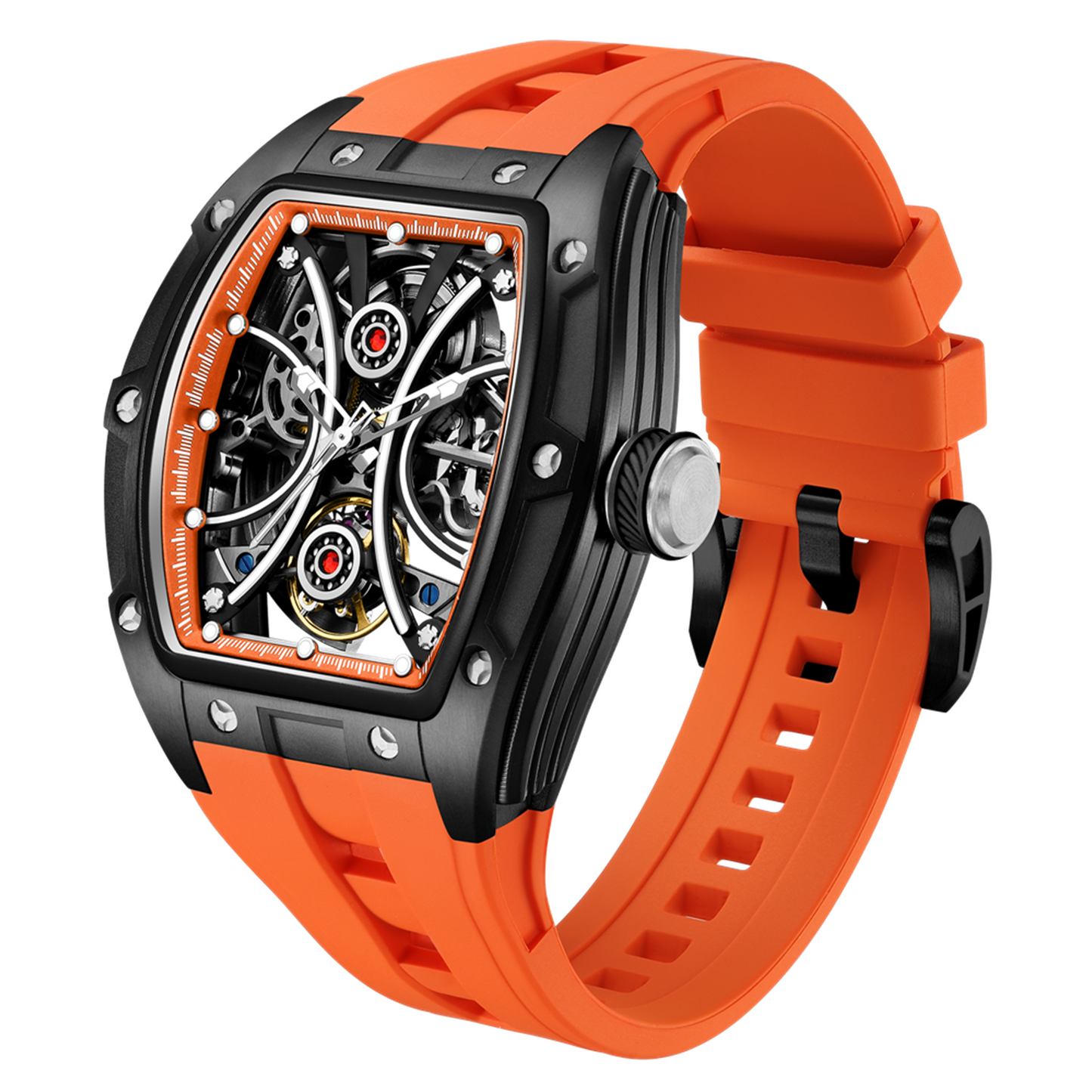 New Men's Sports Watch Fashion Automatic Mechanical Movement Watches Skeleton Luminous Waterproof Business Wristwatches 9198-4