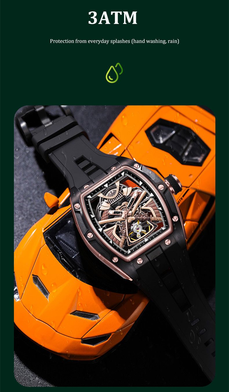 New Men Mechanical Watches Luxury Hollow Out Automatic Movement Wristwatch Clock Stainless Steel Case Waterproof Watch 9198-5