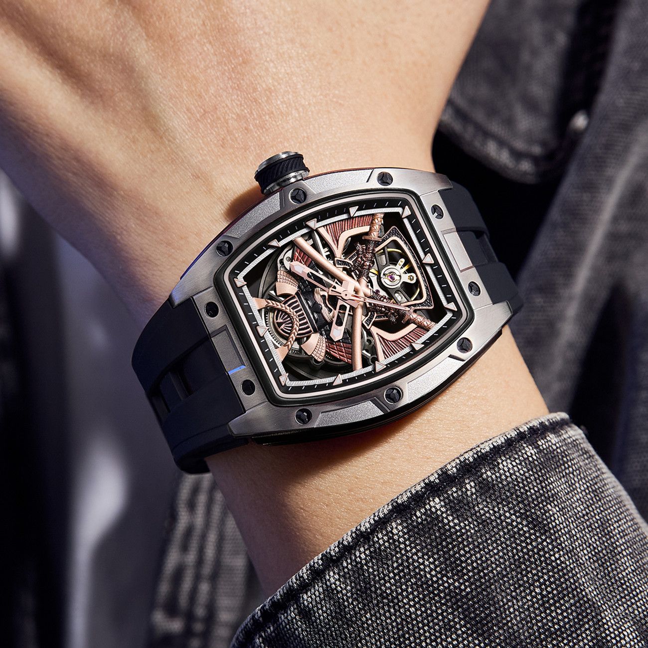 New Men Mechanical Watches Luxury Hollow Out Automatic Movement Wristwatch Clock Stainless Steel Case Waterproof Watch 9198-5