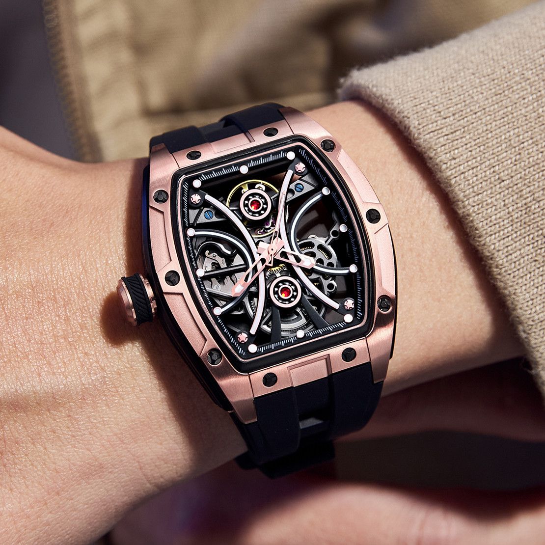 New Men's Sports Watch Fashion Automatic Mechanical Movement Watches Skeleton Luminous Waterproof Business Wristwatches 9198-4