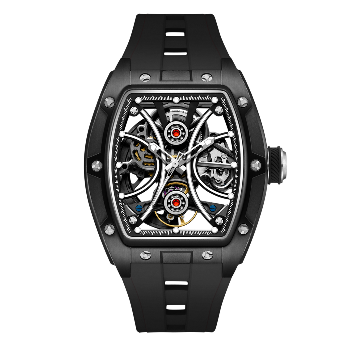 New Men's Sports Watch Fashion Automatic Mechanical Movement Watches Skeleton Luminous Waterproof Business Wristwatches 9198-4
